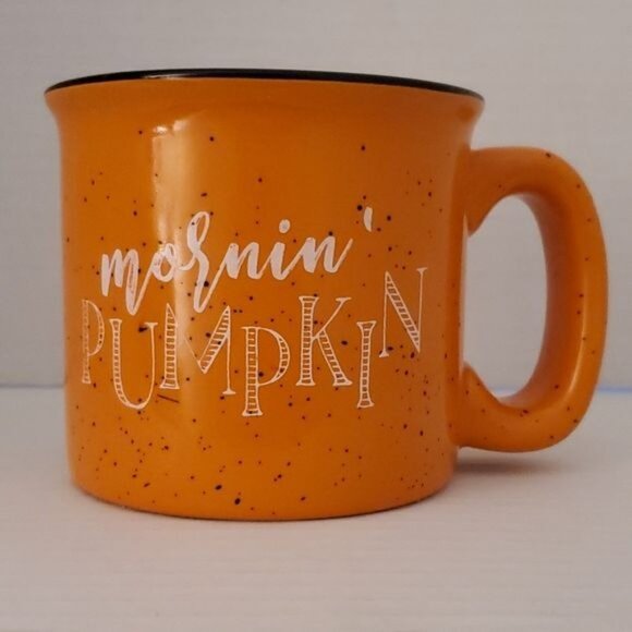 Orange Ceramic Mornin' Pumpkin 15 oz Cup Mug Fall Coffee Tea Hot Cocoa CHOCOLATE - Picture 3 of 12
